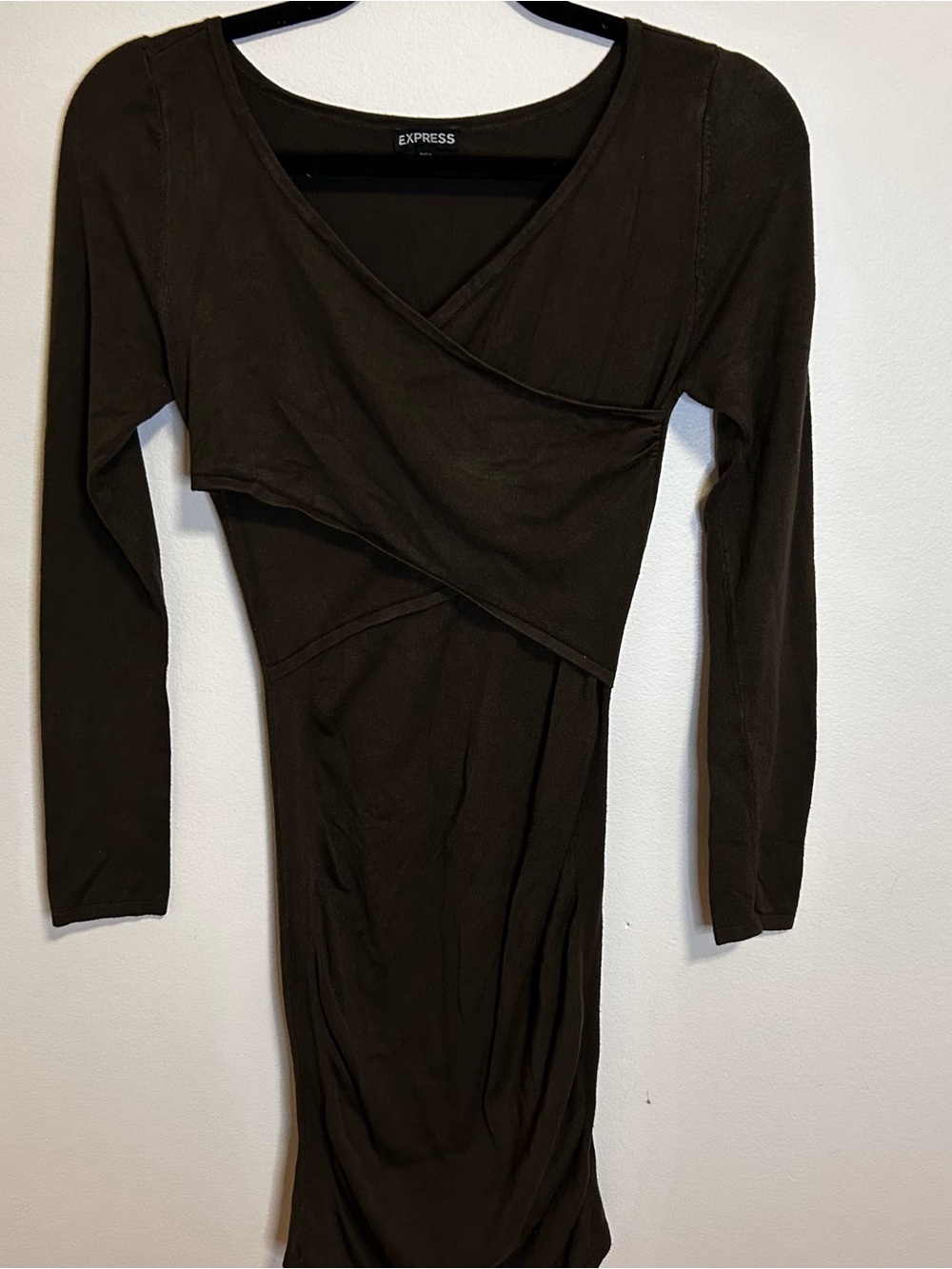Express Chocolate Brown Long Sleeve Wrap Dress